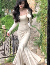 Elegant Bodycon Wedding Party Knitted Mermaid Dresses for Women Vintage Evening Runway Corset Y2k Robe Autumn Fashion Vestidos